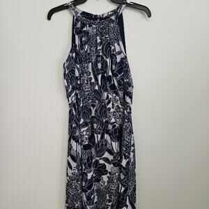 Tommy Hilfiger Womens Size 6 Floral Halter Midi Dress Sleeveless Flowy Navy Blue